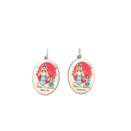 earrings silver steel oval mother and daught